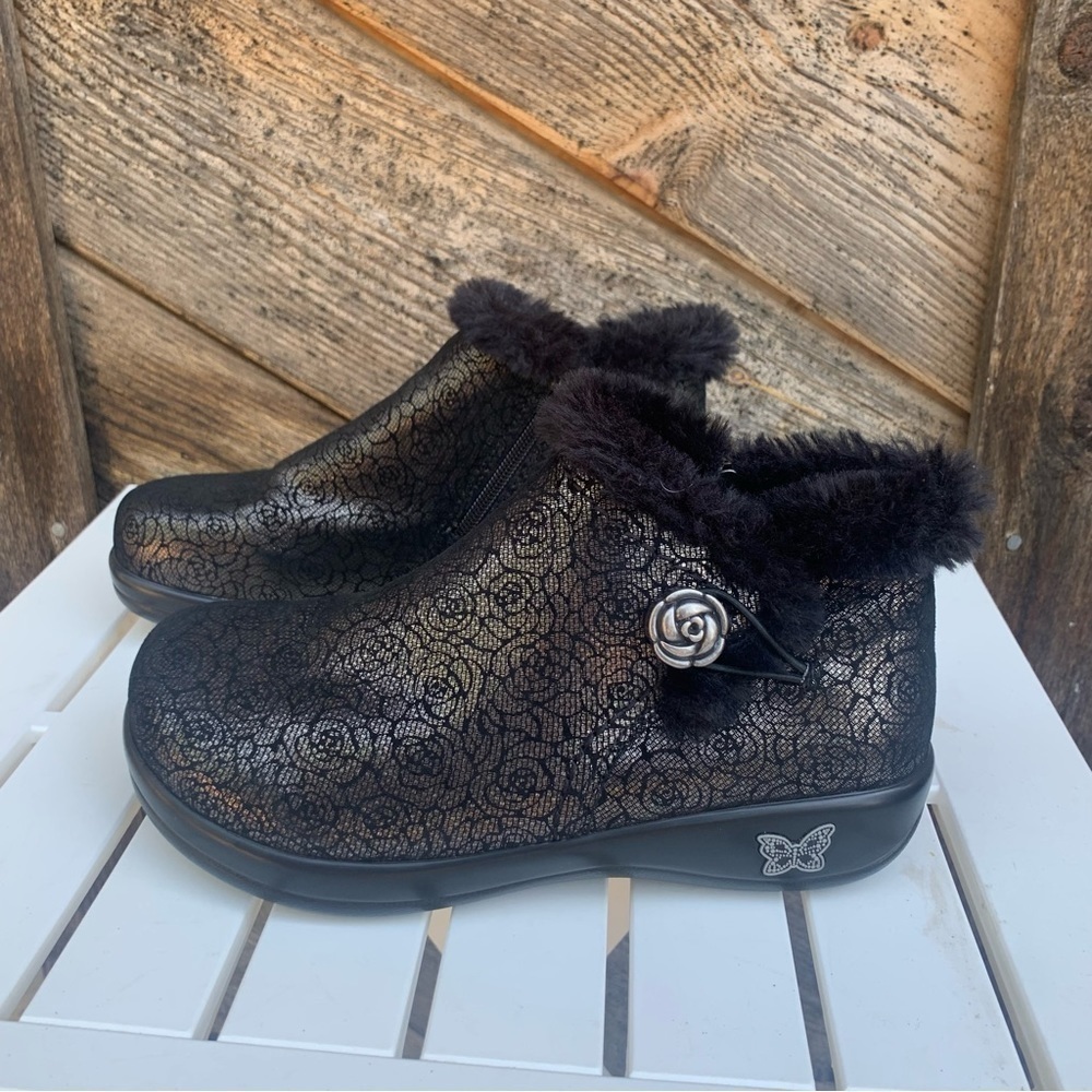 ALEGRIA Meri 553 Black Roses Faux Fur Lined Boots Size EU 36/US 6/6.5 - Picture 7 of 9